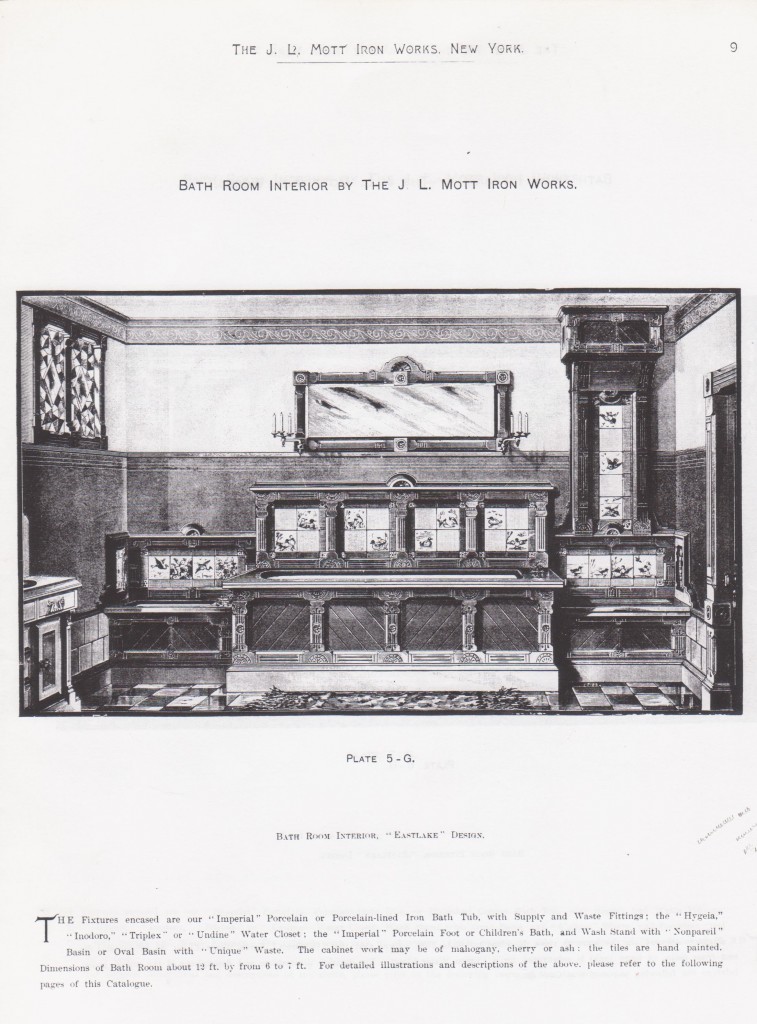 Modelo de cuarto de baño del Catálogo de J.L. Mott Iron Works, New York, reproducido por Cristina Noriega. Imagen cedida por la autora. Todos los derechos reservados ©